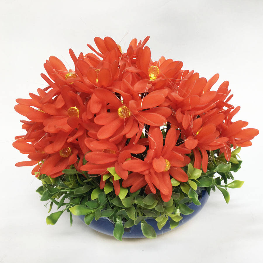 Chậu hoa giả cao cấp - Hoa Cúc pha lê - nhựa handmade (Đỏ 22x22cm)