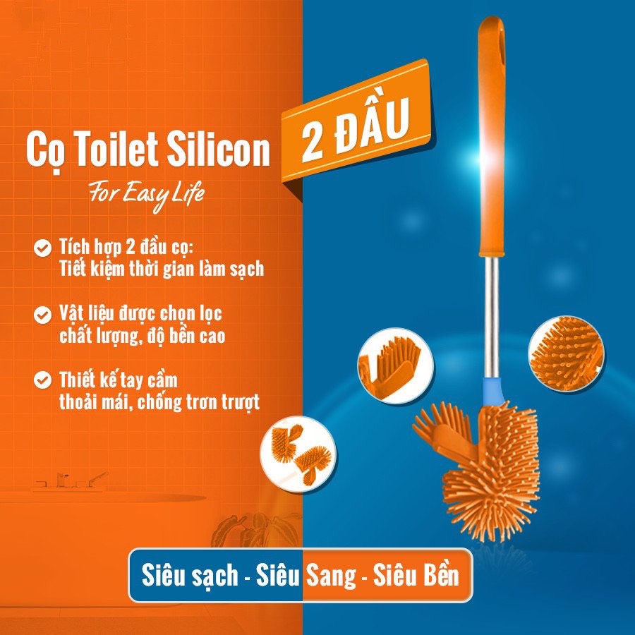 Cọ rửa 2 đầu tròn bồn cầu, toilet, nhà tắm, nhà vệ sinh chất liệu silicon bền, sạch kháng khuẩn