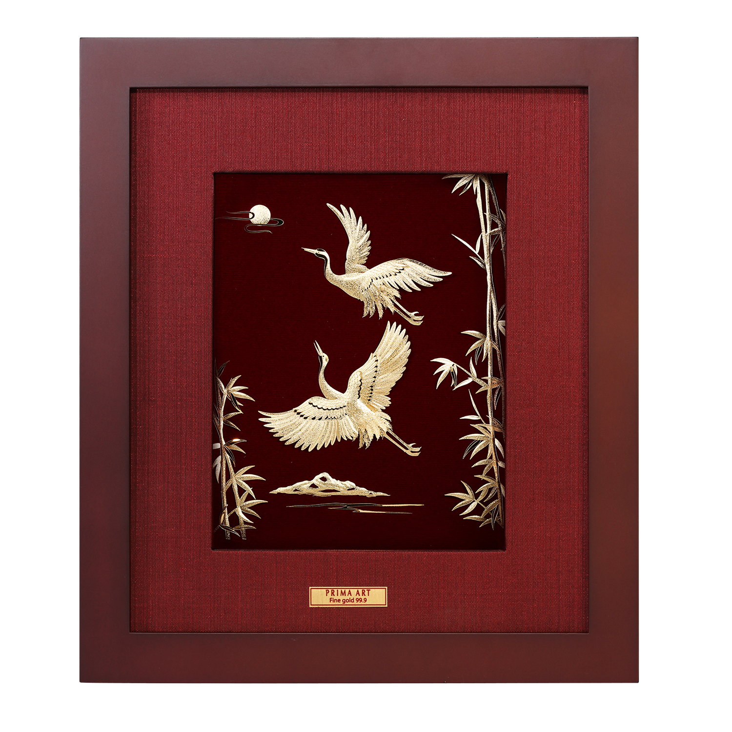 Tranh Vàng 24K PRIMA ART - ĐÔI HẠC VÀ CÀNH TRE - Kích thước 25 x 29 cm - CGS-0466-14