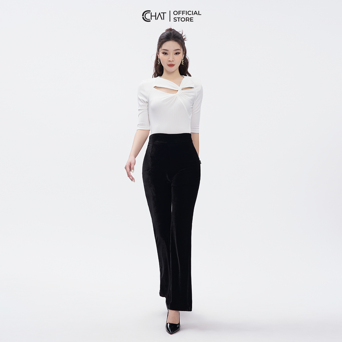 Quần Ống Rộng CCHAT Dáng Loe Xẻ Bên Chất Nhung Mềm Mịn 53QDN2006ET