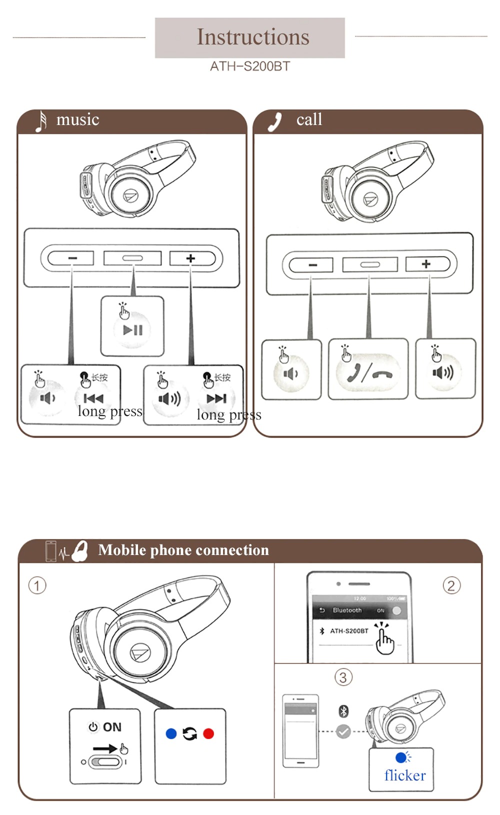 Audio Technica ATH-S200BT - Tai Nghe Bluetooth 4.1, Màng Loa Lớn, Tích Hợp Micro, Điều Chỉnh Âm Lượng, Thời Gian Sử Dụng 40 Giờ - Hàng Chính Hãng