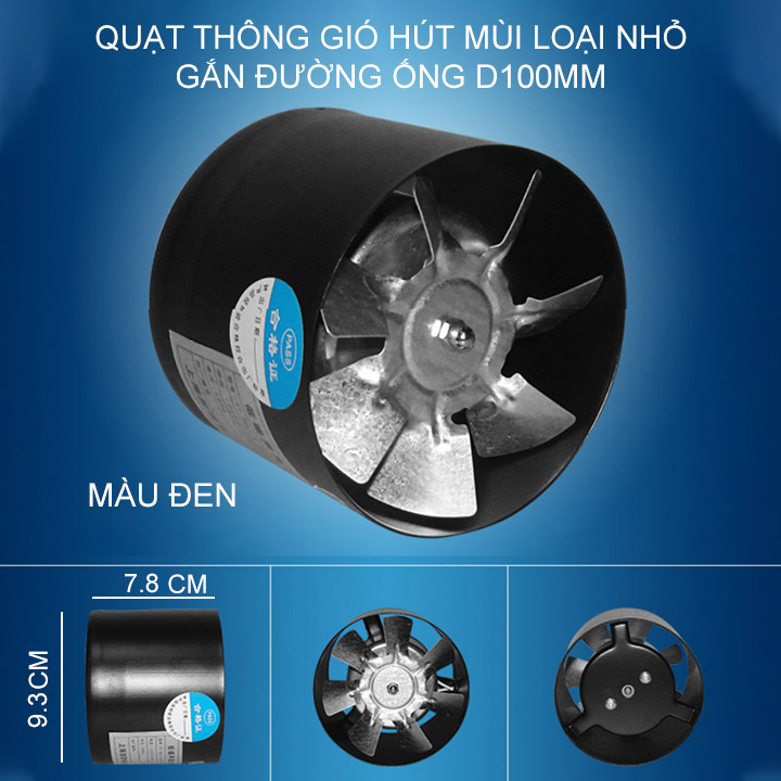 Quạt thông gió mini 4inch gắn đường ống D100mm, gắn tường khoét lỗ D100mm