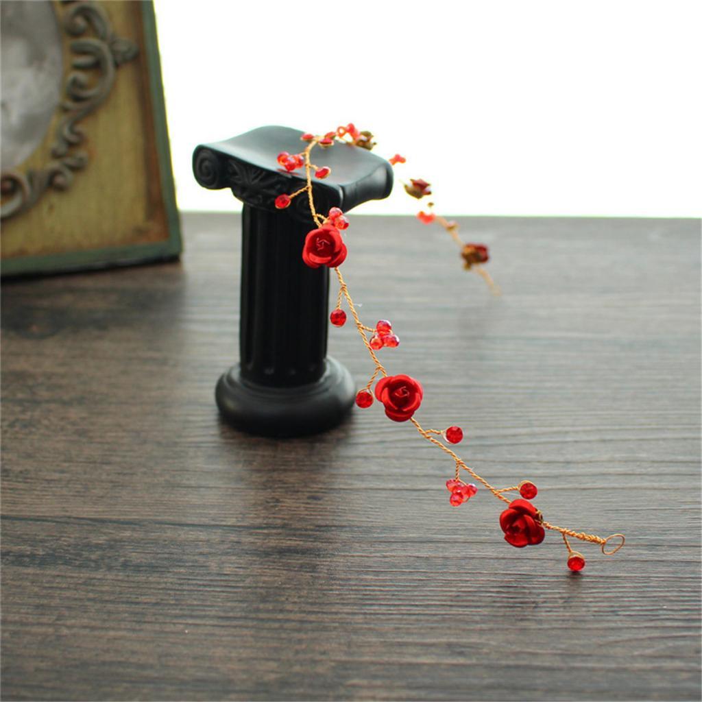 Bridal Crown Headband Tiara Fashion Red Rose Earrings Set Headpiece Jewelry Set