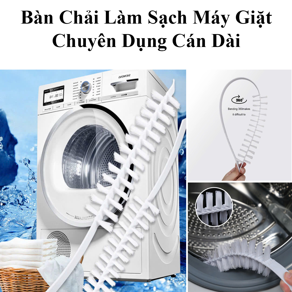 Bàn Chải Vệ Sinh Máy Giặt Tay Cầm Dài Bằng Nhựa Có Thể Gập Lại Đa Năng (Trắng)