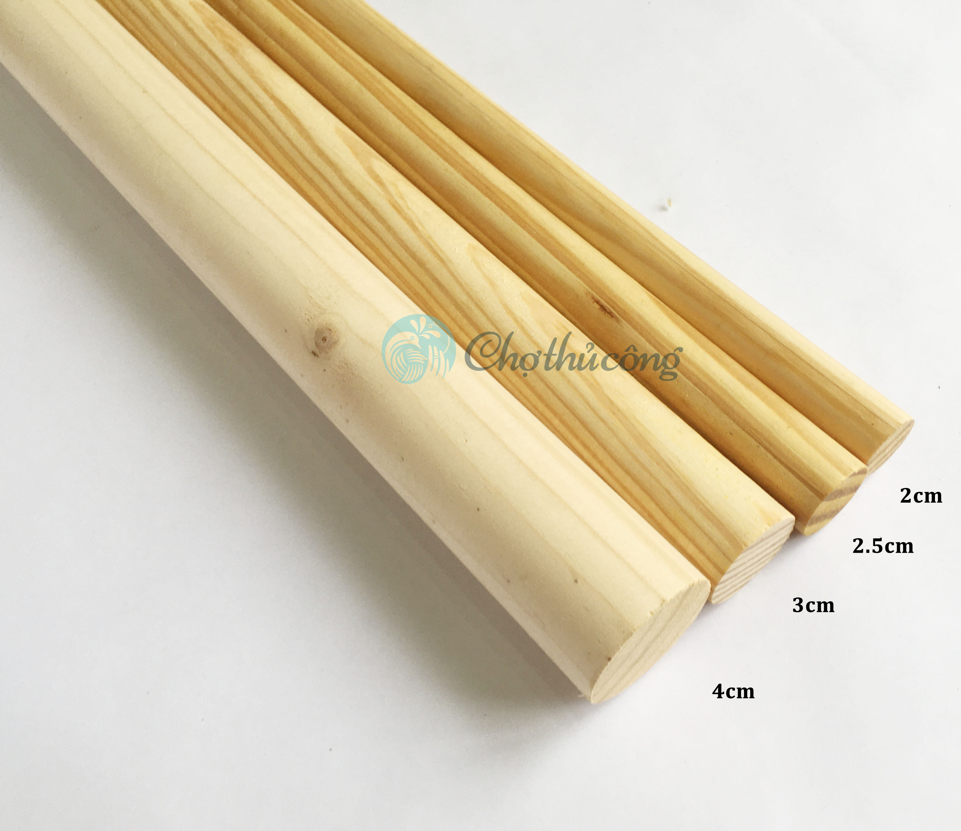 Thanh gỗ tròn gỗ thông đường kính 4cm x D50cm-1m-1m4 làm chân ghế / kệ, treo mành, phụ kiện macrame, handmade, decor