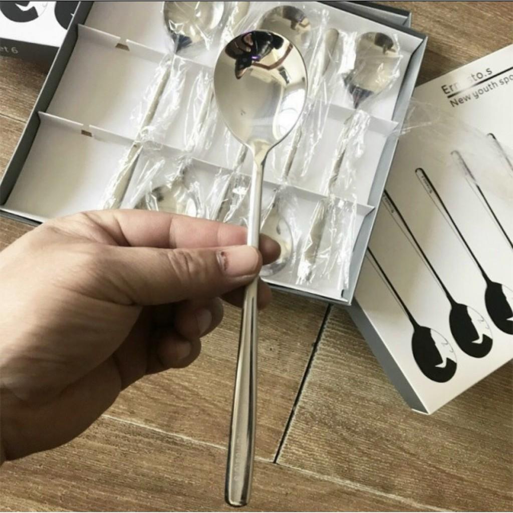 Set 6 Thìa Inox Cao Cấp NUOVA Cán Dài Sáng Bóng sang chảnh