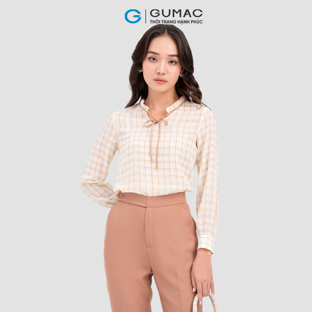Áo cổ bèo viền phối dây nơ GUMAC AC11040