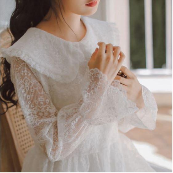 Đầm Ulzzang trắng thêu hoa phong cách Hàn Quốc