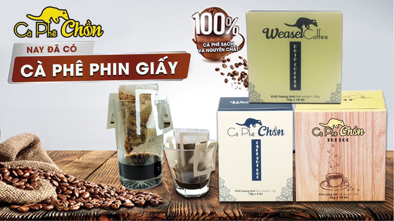 Combo: 4 hộp cà phê chồn phin giấy (30 gói x 15g) + Tặng 1 túi cacao sữa Passion 480g