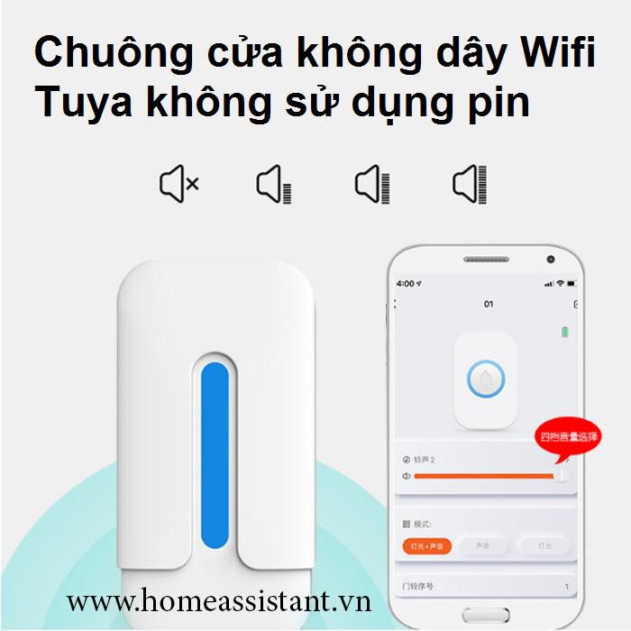 Chuông Cửa Không Dây Wifi Tuya Nút Bấm Không Dùng Pin WDR02