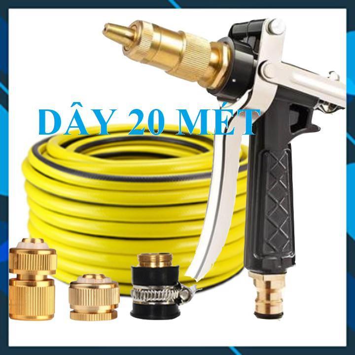 Vòi Xịt️ Bộ dây vòi xịt nước rửa xe, tưới cây , tăng áp 3 lần, loại 20m 206236 đầu đồng, cút đồng