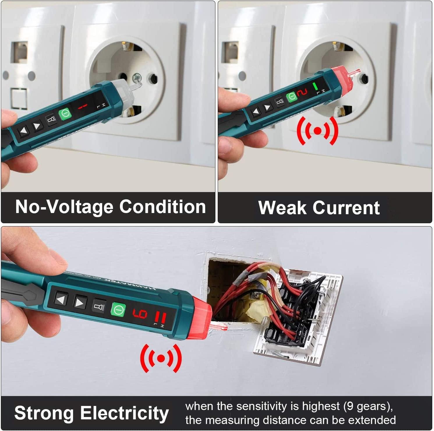Máy dò điện áp không tiếp xúc, Độ nhạy có thể điều chỉnh / Màn hình LCD / Đèn pin LED / Dải kép 12V / 48V-1000V