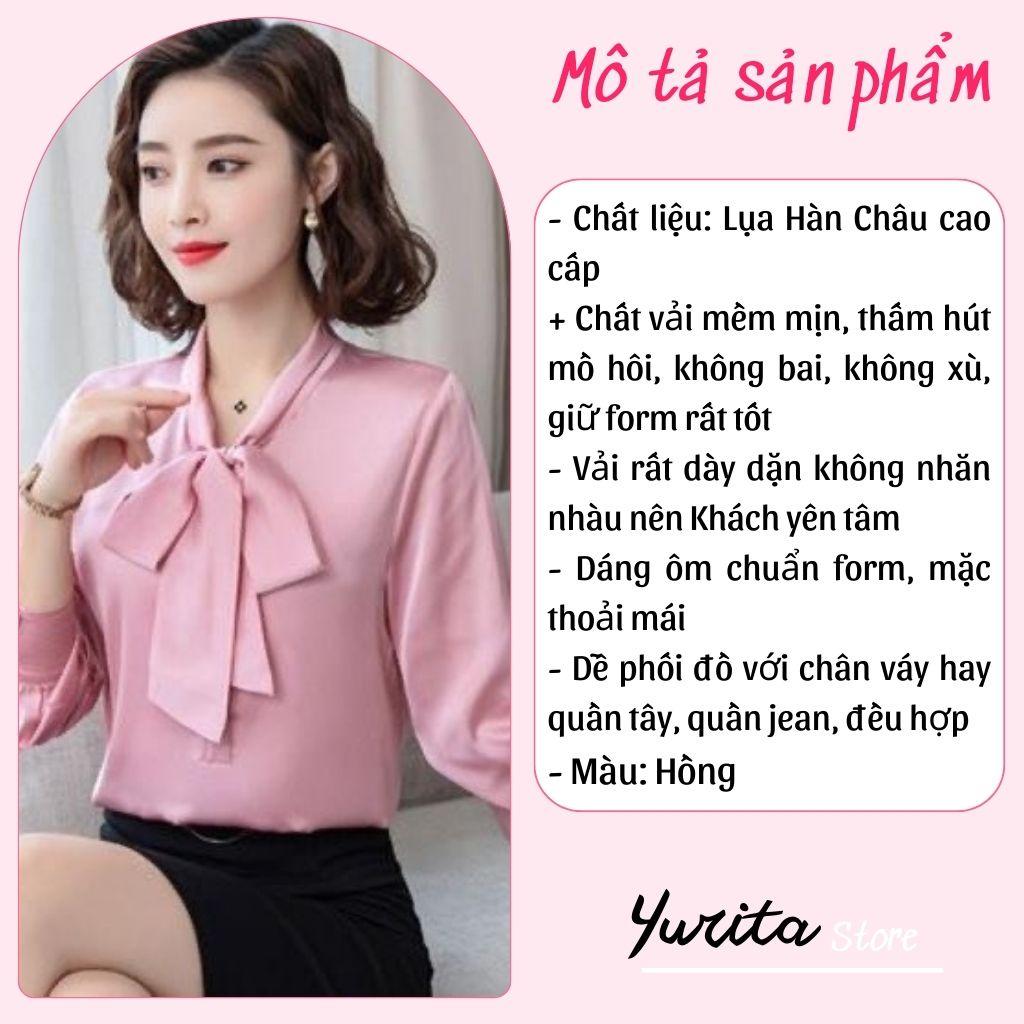 Áo Sơ Mi Kiểu Công Sở Đẹp YURITA Tay Dài Cổ Thắt Nơ Màu Hồng Chất Lụa Cao Cấp From Rộng Hàn Quốc Ulzzang Vintage A1H