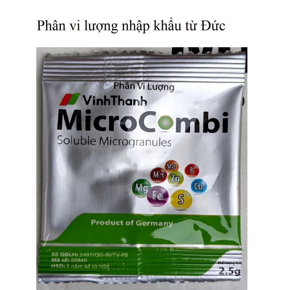 Phân bón vi lượng Micro Combi 2,5g.Bổ sung vi lượng cho cây còi cọc, vàng lá, xoăn ngọn.Giúp cây xanh lá, nở ngọn, mở lá