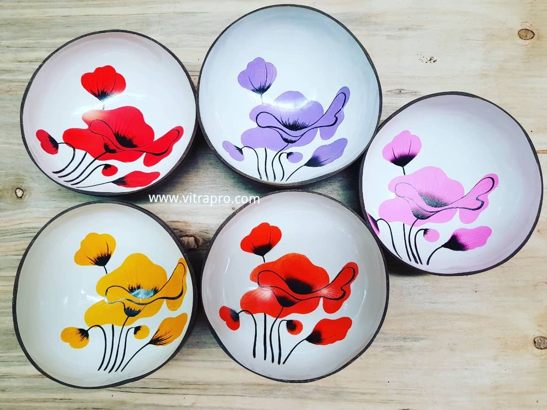 Bát Gáo Dừa Tự Nhiên Vitrapro Họa Tiết Sơn Mài Đẹp Mắt - Họa Tiết Hoa Sen