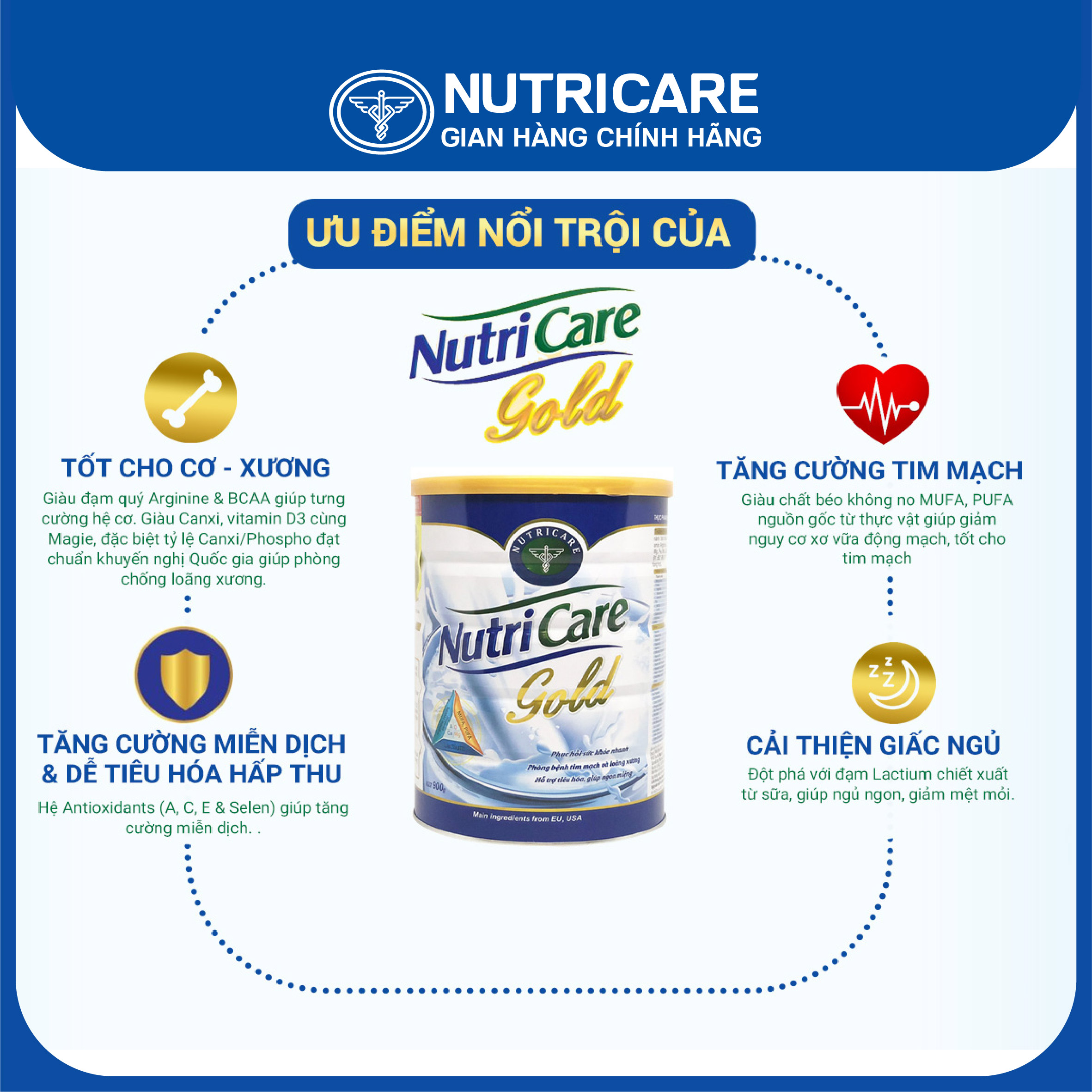 [Tặng 2 lọ yến] Sữa bột NutriCare Gold dinh dưỡng cho người lớn tuổi 900g