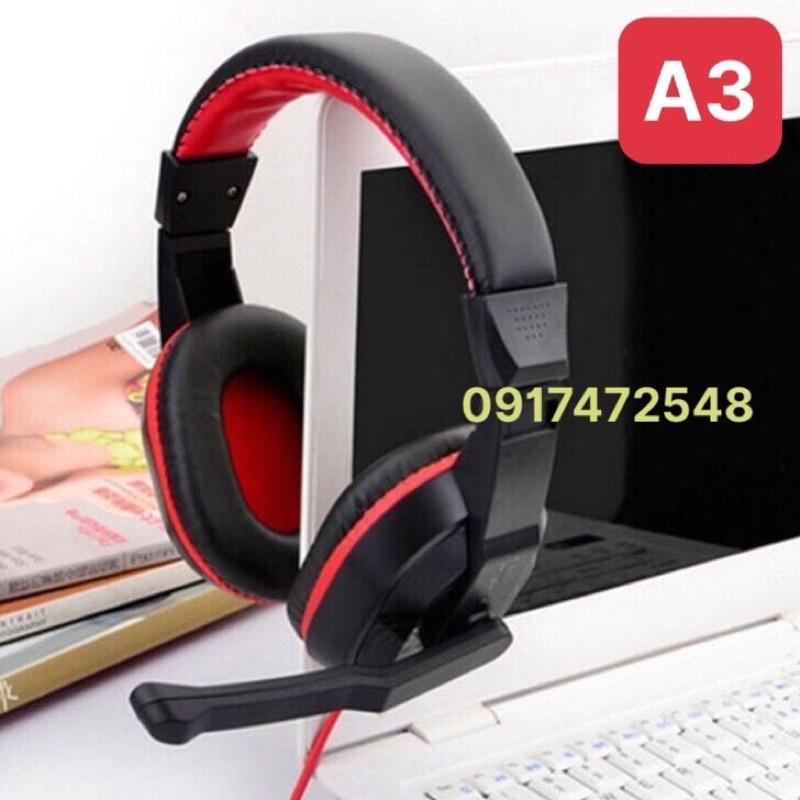 Tai nghe vi tính có micro A3 - Headphone chụp tai, có mút đệm êm tai, bảo hành 12 tháng