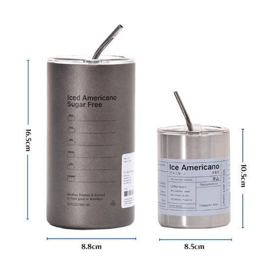 Cốc giữ nhiệt Iced Americano,good morning thể tích 650ML/300ML,làm bằng inox,có ống hút