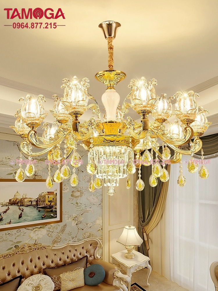 Đèn chùm cổ điển trang trí phòng khách TAMOGA 8038 phong cách Châu Âu