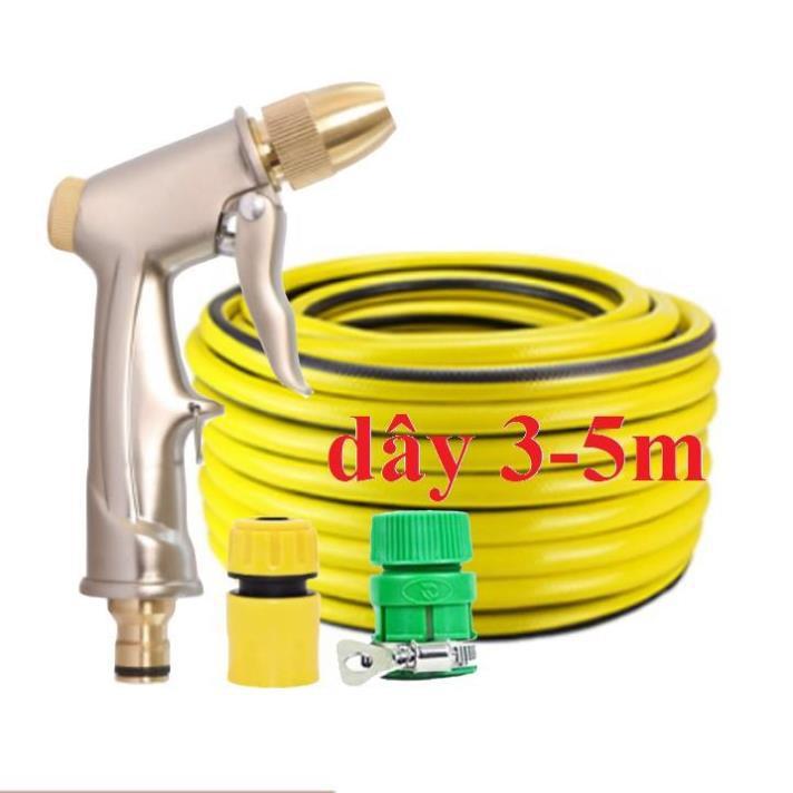 Bộ dây vòi xịt nước rửa xe, tưới cây đa năng, tăng áp 3 lần, loại 3m, 5m 206701-1Qđầu đồng, cút, nối PE, d.vàng