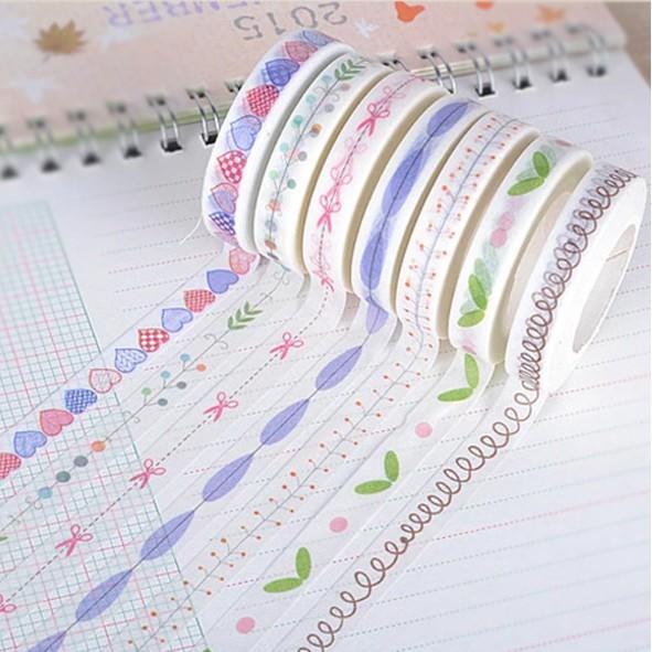 Băng Keo Giấy Trang Trí Washi Tape Trang Trí Sổ Chia Dòng 8Mm