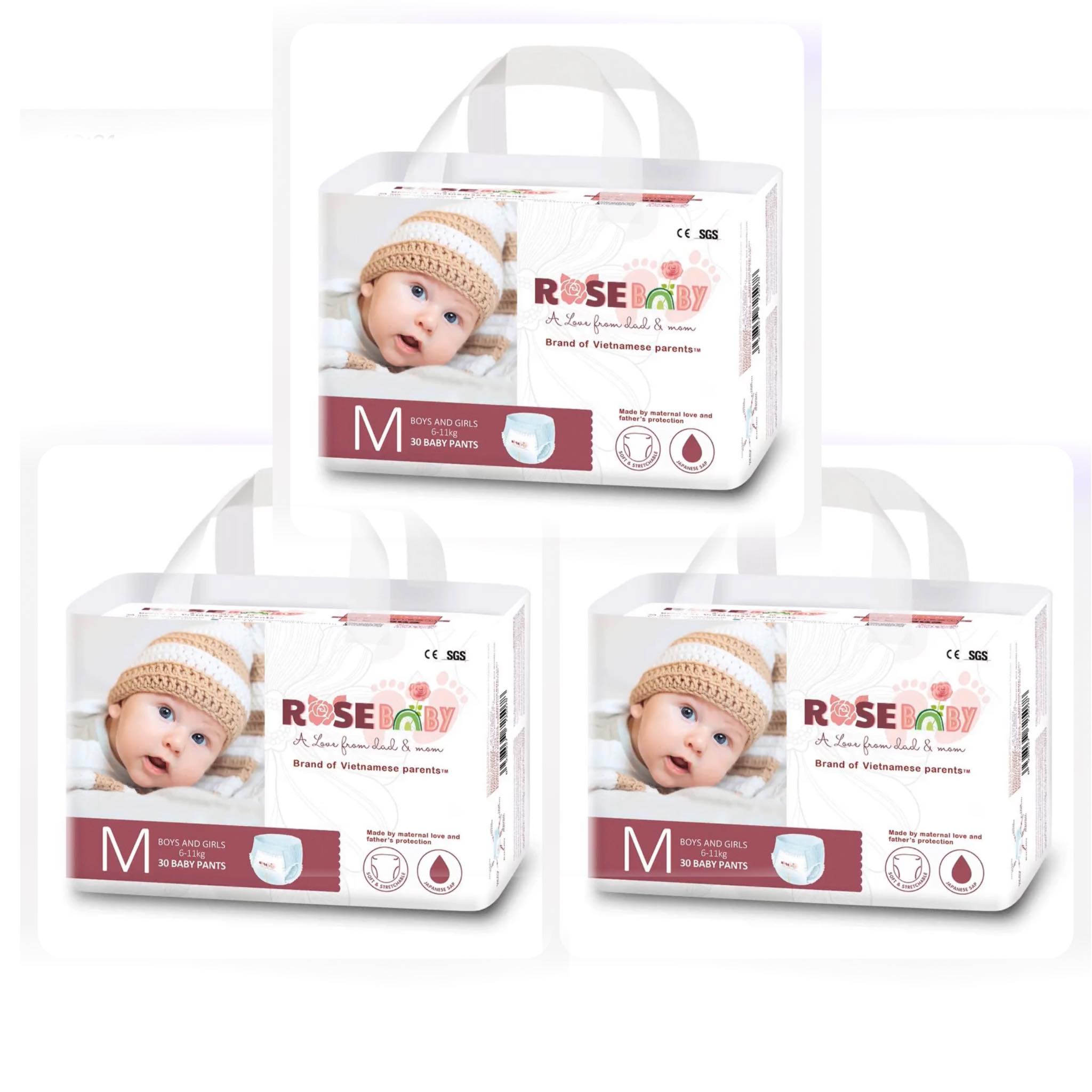 Combo 3 gói Bỉm tã quần ROSE BABY size M 30 miếng (6-11kg)