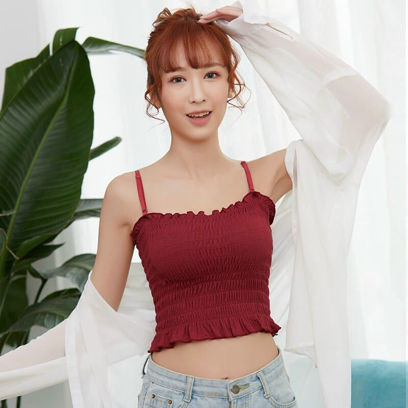 Áo 2 dây nữ rút nhúng thân siêu xinh - áo croptop nữ - Br18