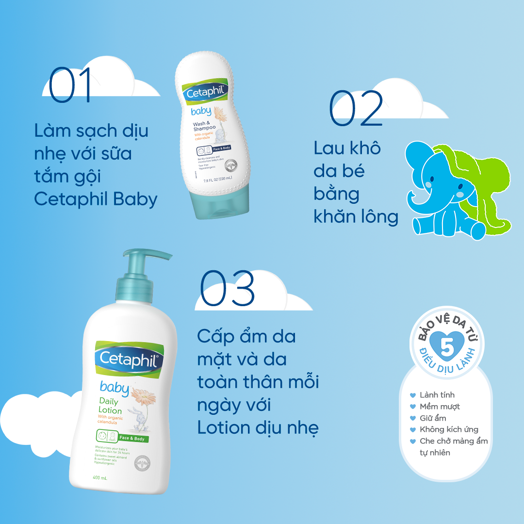 Combo 2 Sữa tắm gội dịu lành cho bé Cetaphil Baby Wash&amp;Shampoo with Organic Calendula 230ml