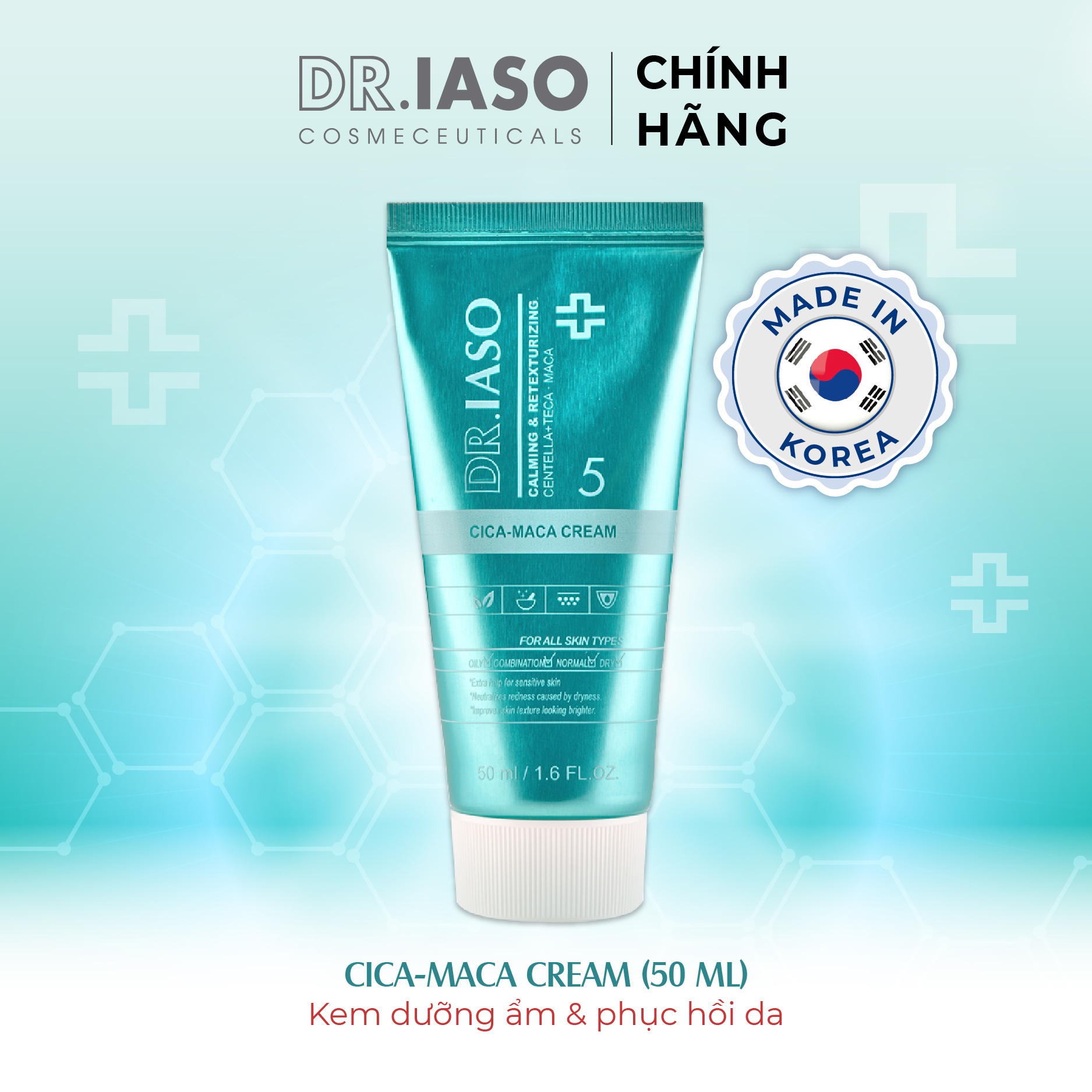 D34 Kem dưỡng ẩm và phục hồi da Dr IASO Cica Maca Cream 50ml