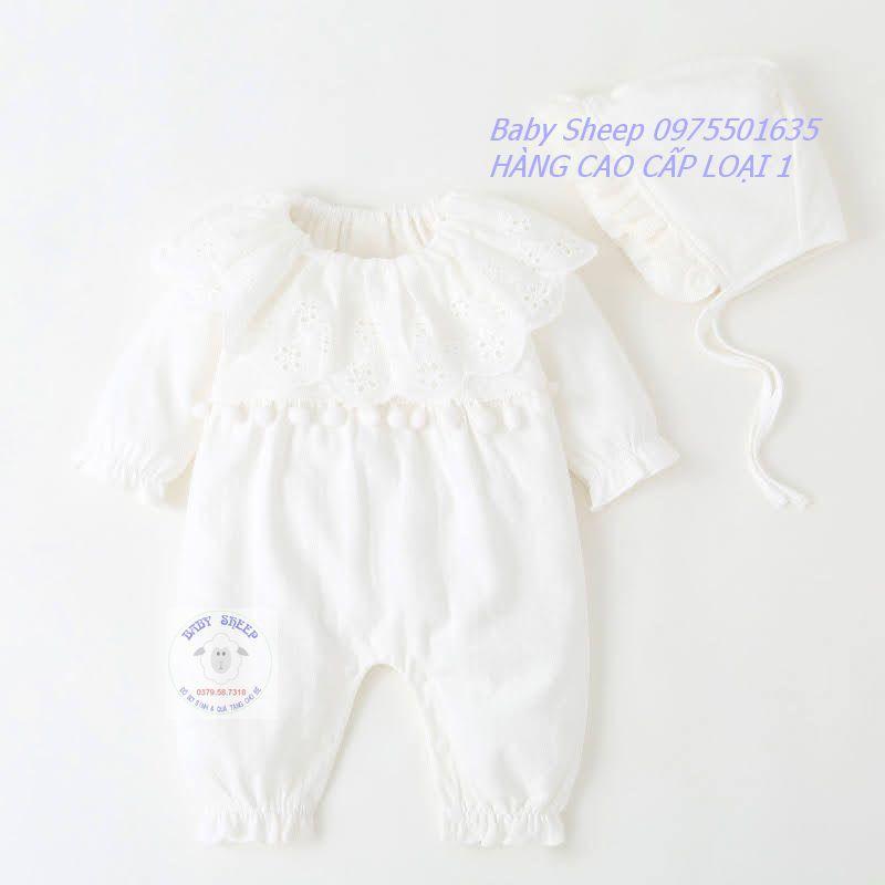 (Tặng Mũ Tiểu Thư) Body cotton thông hơi cao cấp họa tiết cổ bèo hạt bông cho bé gái 3-14kg hàng cao cấp