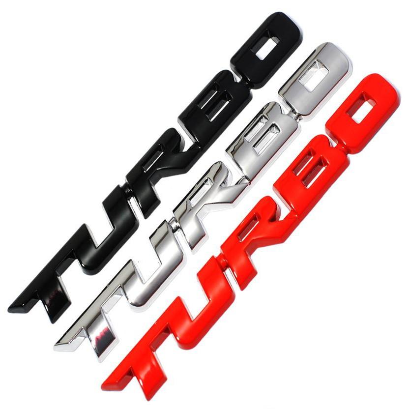 Tấm bảng logo Sticker nhôm dán cho Ô TÔ XE HƠI chữ 3D TURBO- Màu bạc:  SKU:211