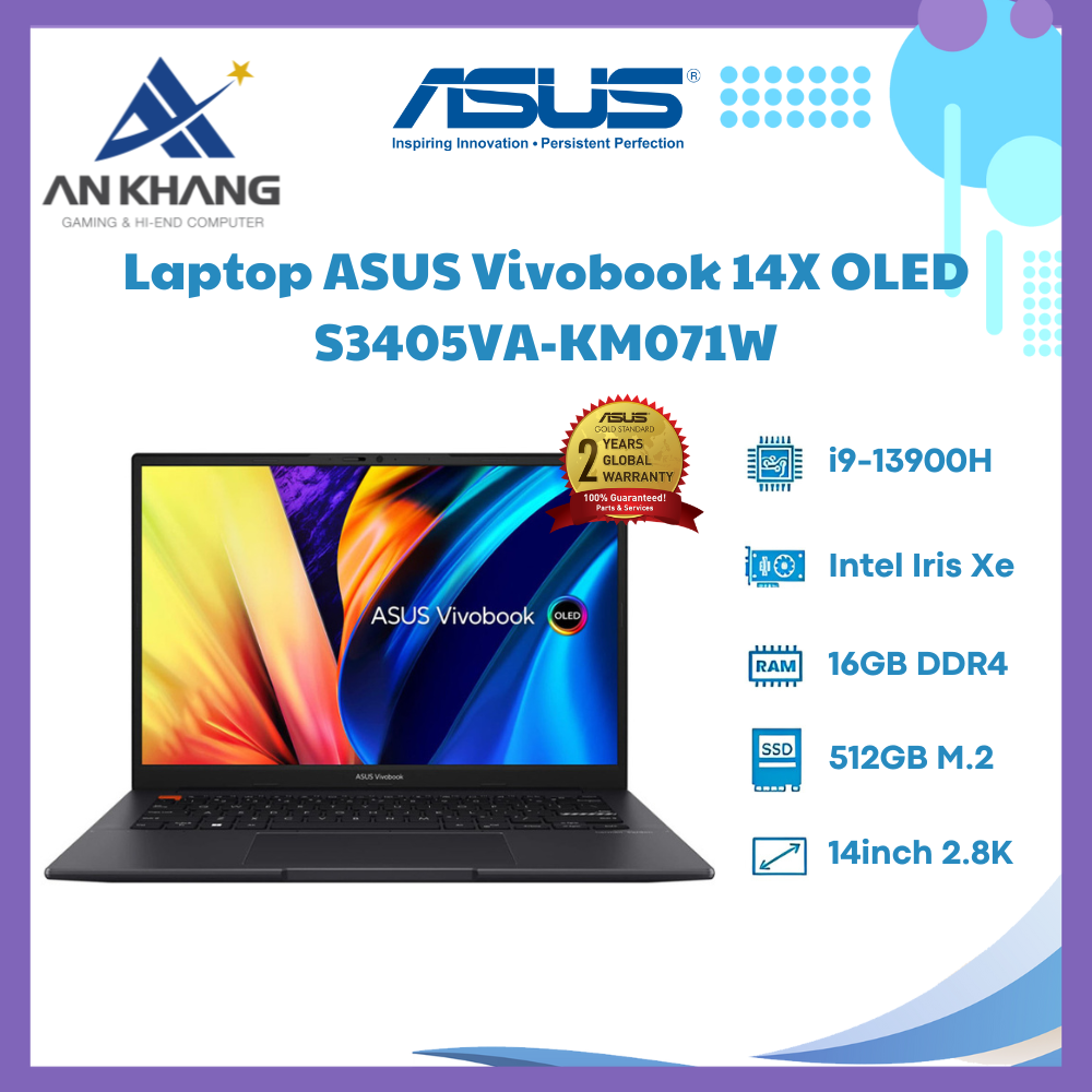 Laptop ASUS Vivobook 14X OLED S3405VA-KM071W (Core i9-13900H | 16GB | 512GB | Intel Iris Xe | 14 inch 2.8K OLED | Win 11 | Đen) - Hàng Chính Hãng - Bảo Hành 24 Tháng