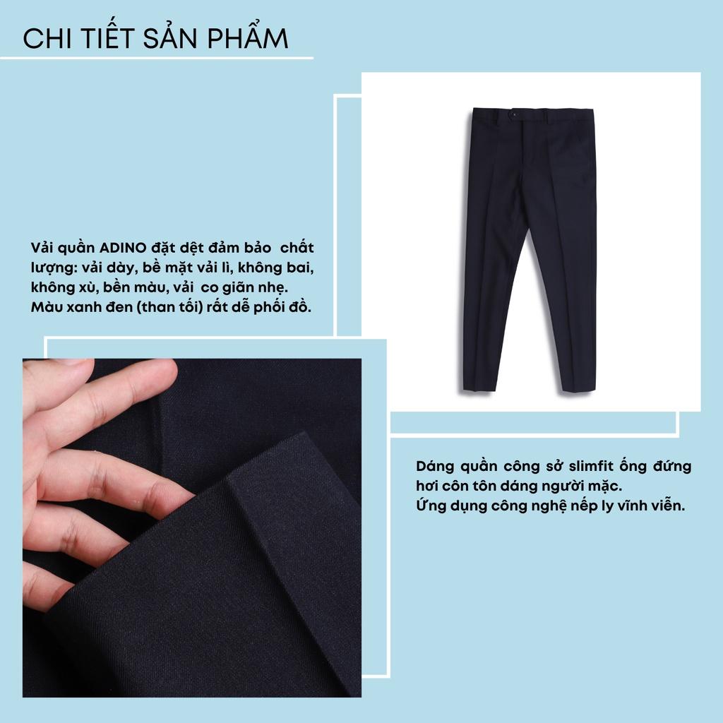 Quần âu nam màu xanh đen (than tối) ADINO vải cotton dày không bai không xù co giãn dáng công sở ống đứng hơi côn Q02