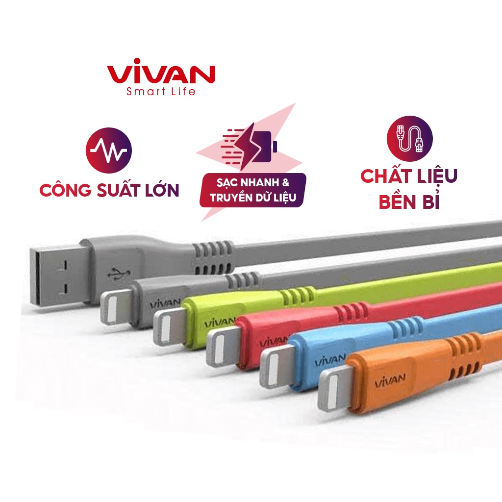 Cáp Sạc Nhanh VIVAN CSL100S Nhựa PVC Dẹt Dài 100cm Nhiều Màu - Hàng Chính Hãng