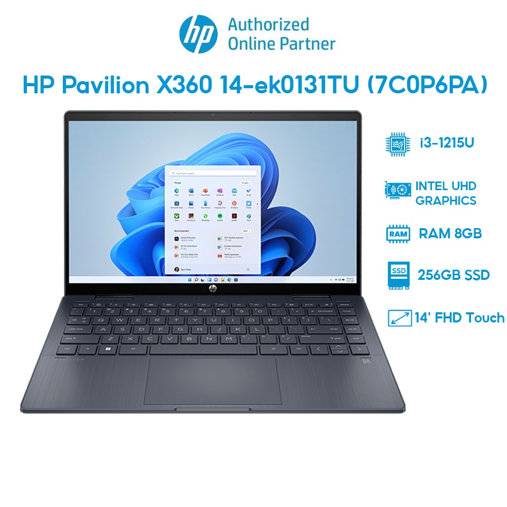 Laptop HP Pavilion X360 14-ek0131TU 7C0P6PA (i3-1215U | 8GB | 256GB | Intel UHD Graphics | 14' FHD Touch | Win 11) Hàng chính hãng