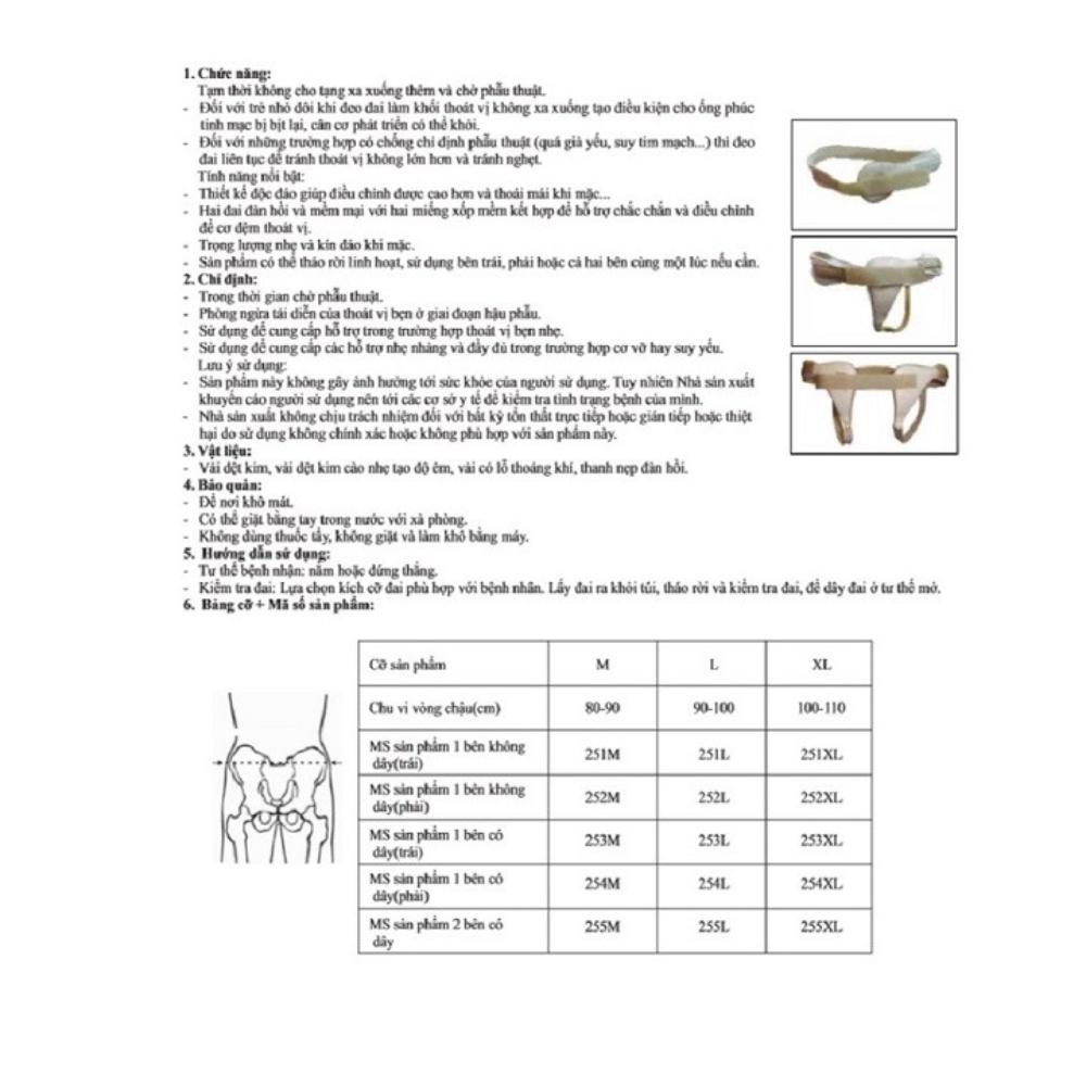 Đai thoát vị bẹn 1 bên có dây Orbe các cỡ (M, L, XL) - Thương hiệu ORBE_Hàng Việt Nam chất lượng cao, chuyên bệnh viện