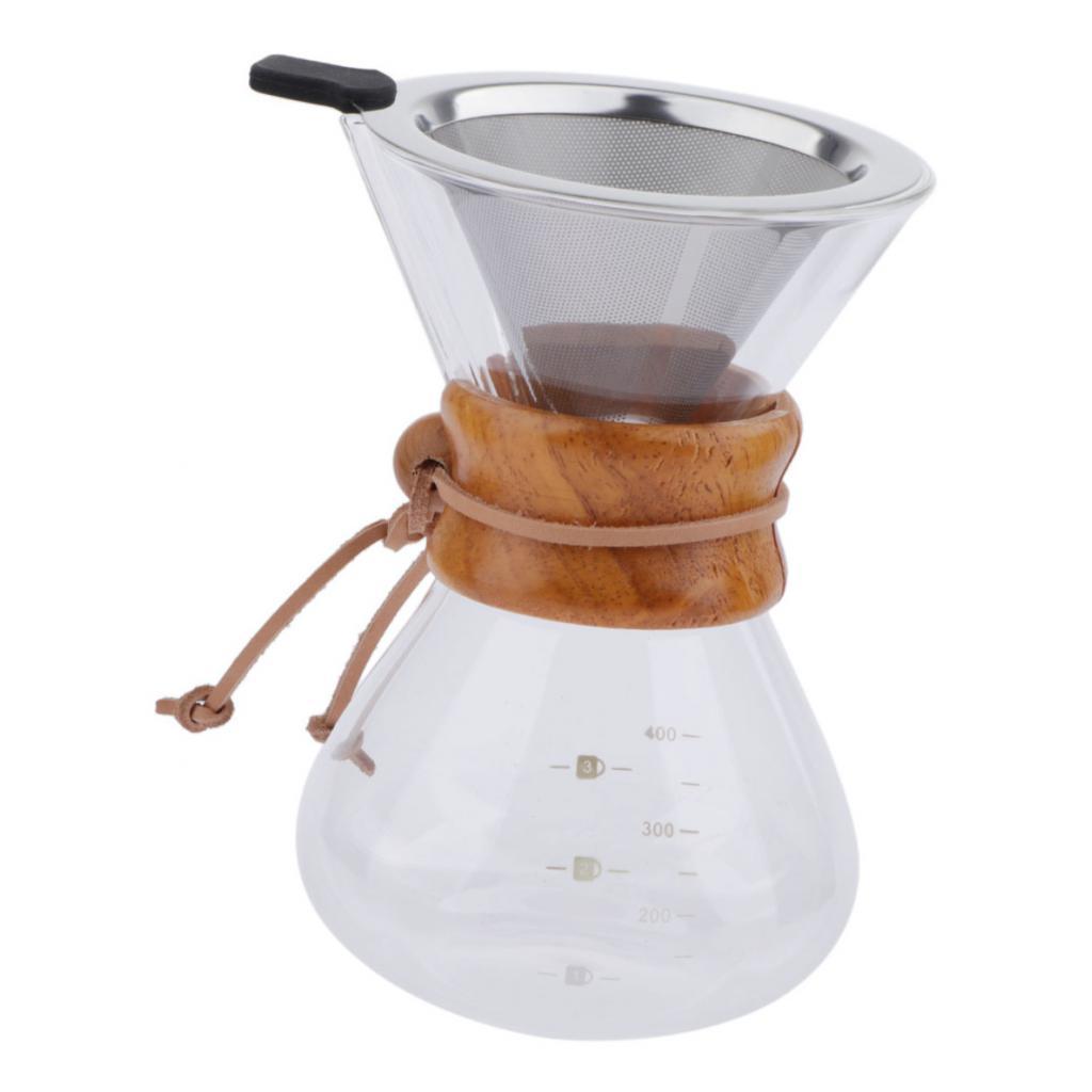 Coffee Maker Set Pour Over Coffee Pot + Cone Coffee Dripper Filter Net 400ml