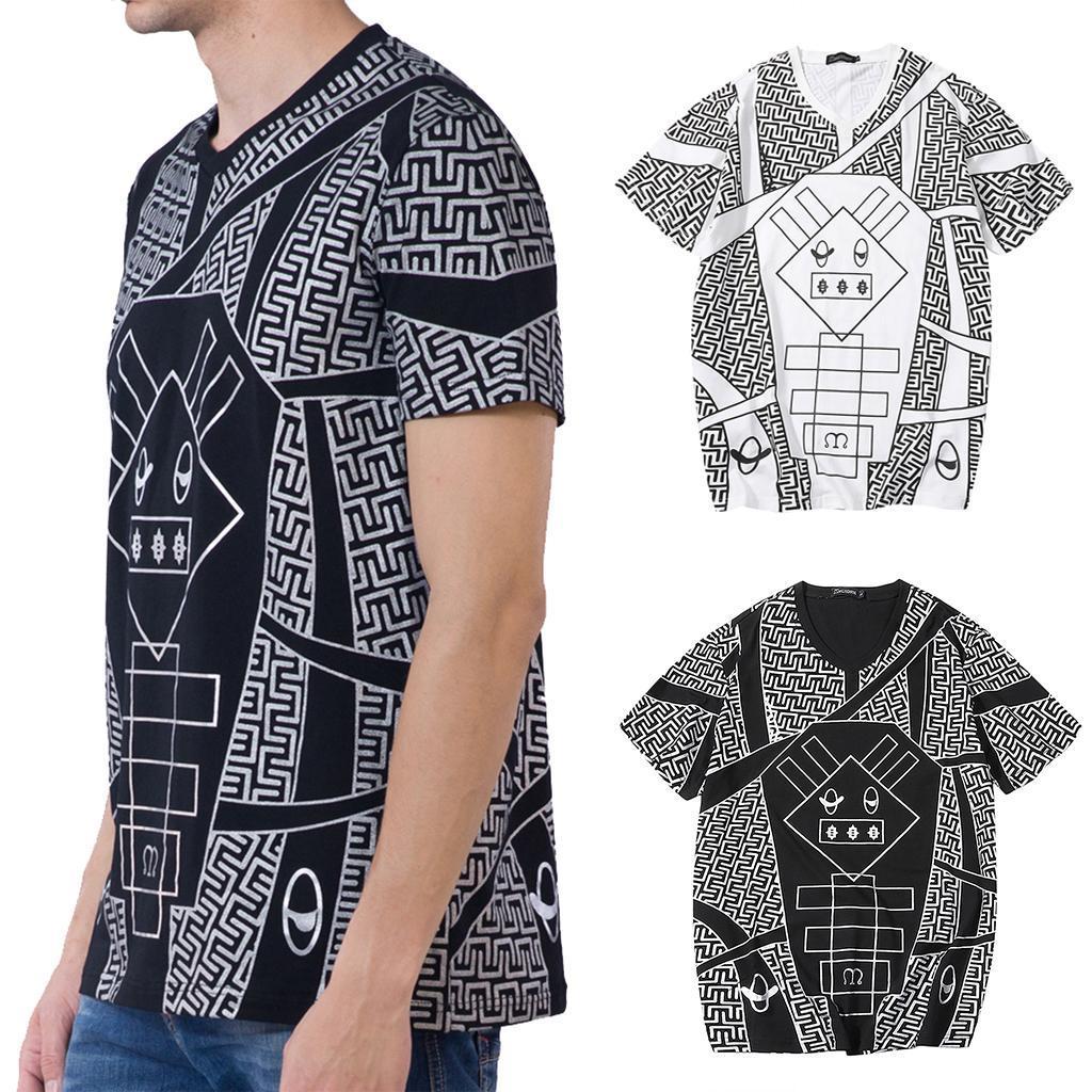 Men's Casual Geometric Animal Graphic T-shirt V Neck Short Sleeves Cotton Tee Tops
