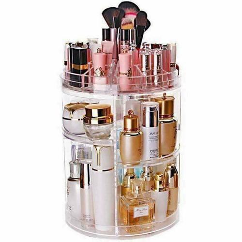 Kệ mỹ phẩm xoay 360 - khay son 3 tầng - kệ nhựa trong suốt đựng son phấn