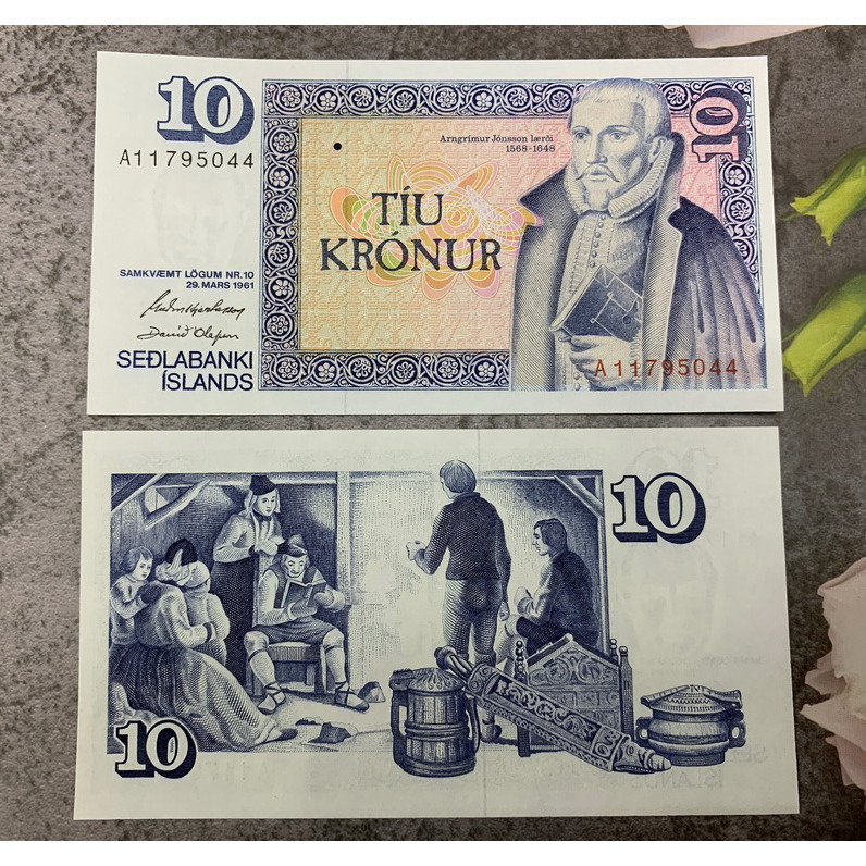 Tiền Iceland 10 Kronur sưu tầm, đảo quốc Bắc Âu, mới 100% UNC, tặng túi nilon bảo quản