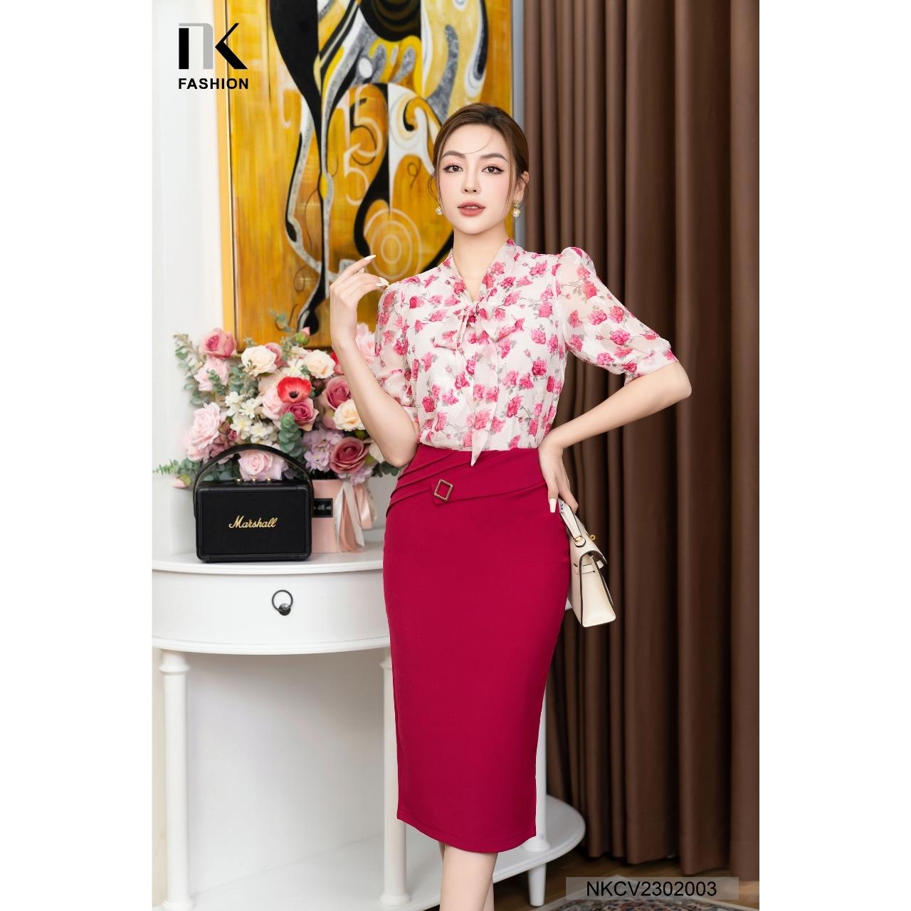 Áo Sơ Mi Hoa NK FASHION Tay Lỡ Buộc Nơ Cổ Nữ Tính Thanh Lịch Chất Liệu Cao Cấp Nhập Hàn Không Nhăn NKSM2302003