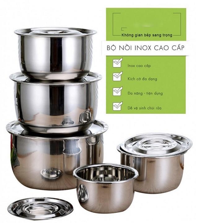 Bộ 5 Nồi Inox Cao Cấp 304 Không Gỉ Dùng Được Cho Tất Cả Mọi Loại Bếp