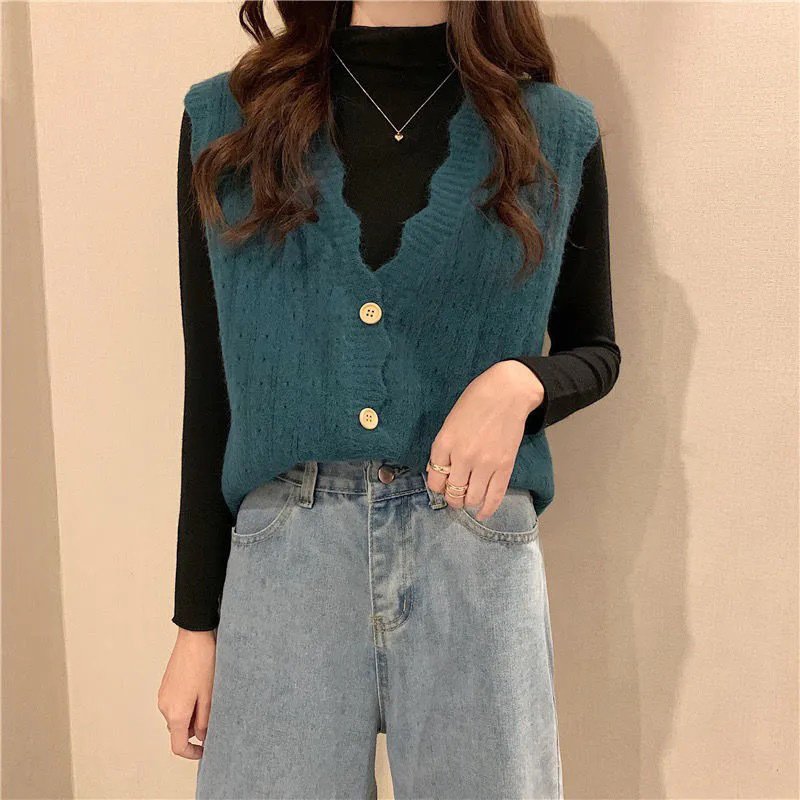 Áo cardigan nữ, áo gile len khoác ngoài sát nách đóng cúc mẫu mới thu đông GL05