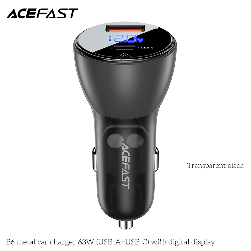 Sạc ô tô Acefast 63W 2 cổng USB-A + USB-C có đèn hiển thị - B6 Hàng chính hãng Acefast