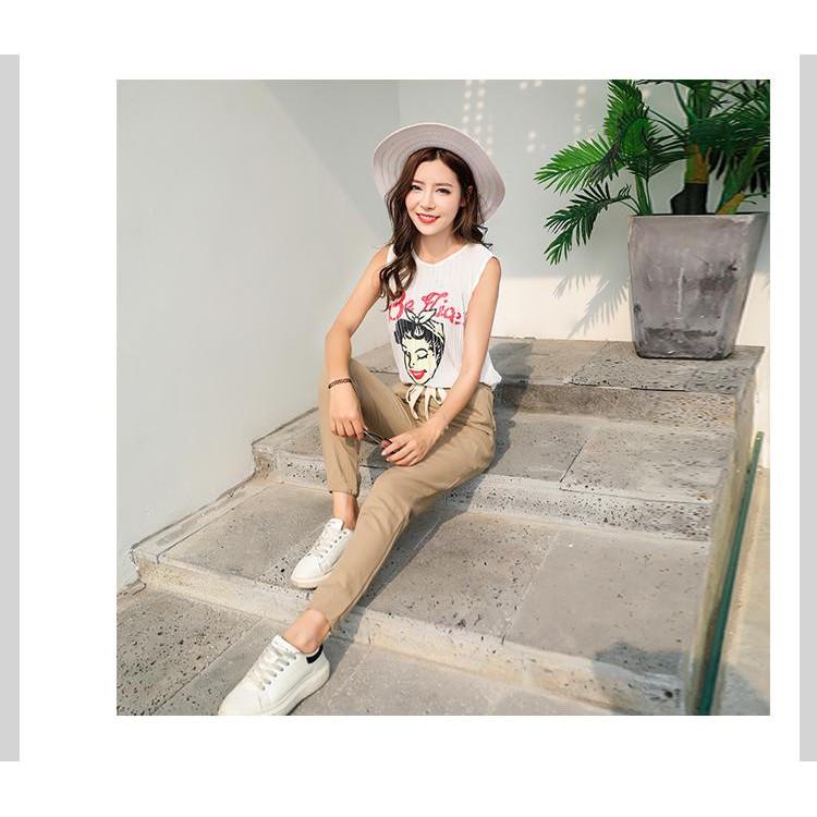 Quần baggy kaki nữ, Quần chinos kaki nữ ống suôn lưng thun