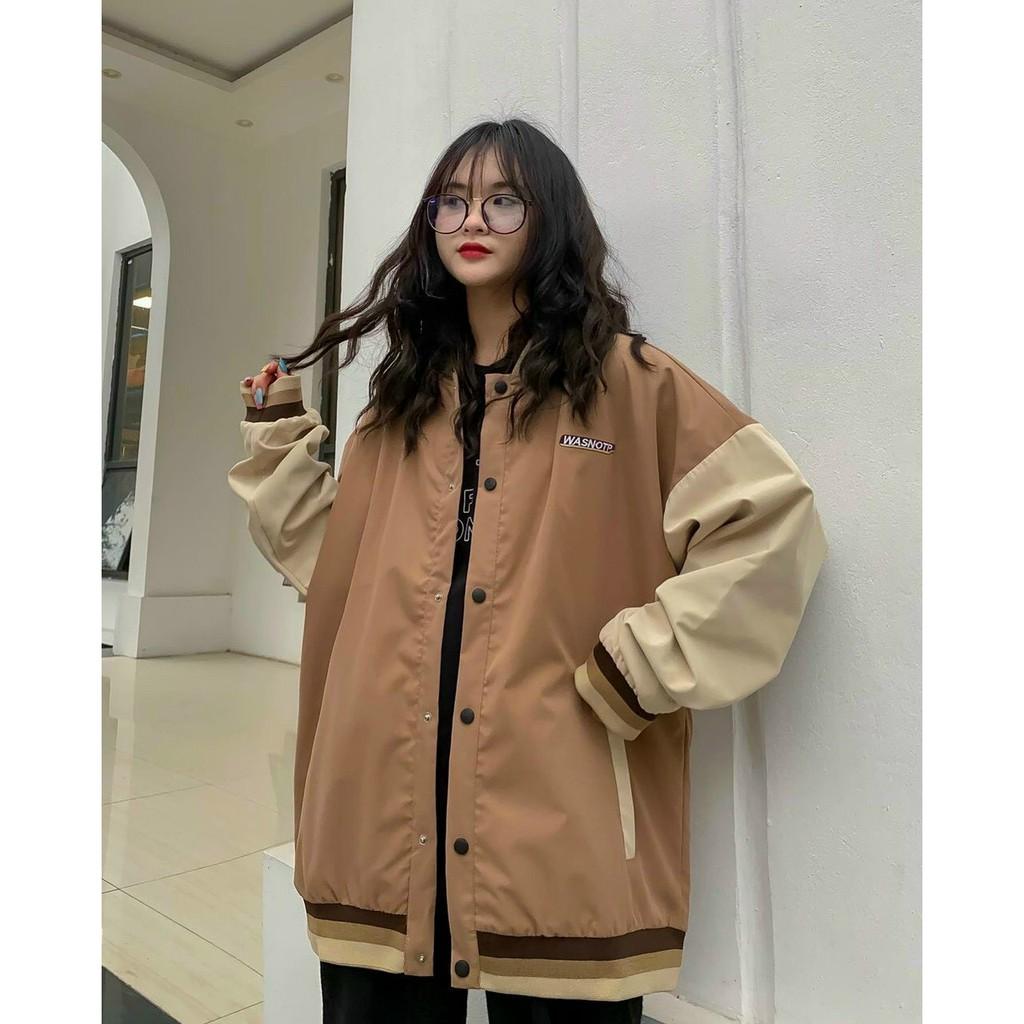 Áo Khoác Dù Hai Lớp Unisex, Áo Jacket Bomber Form Rộng Wasnotp 2 Màu Đen Nâu Nam Nữ Ulzzang