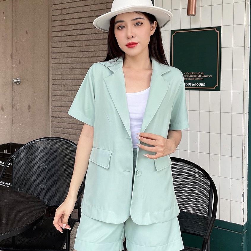 Áo vest blazer ngắn tay phom rộng công sở