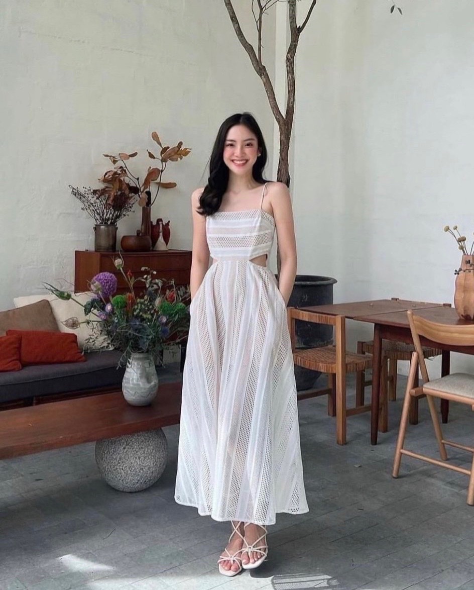 ĐẦM DÀI ĐI BIỂN MAXI DÂY CỔ U SUÔNG TRƠN KHÓE EO DẠO PHỐ DỰ TIỆC