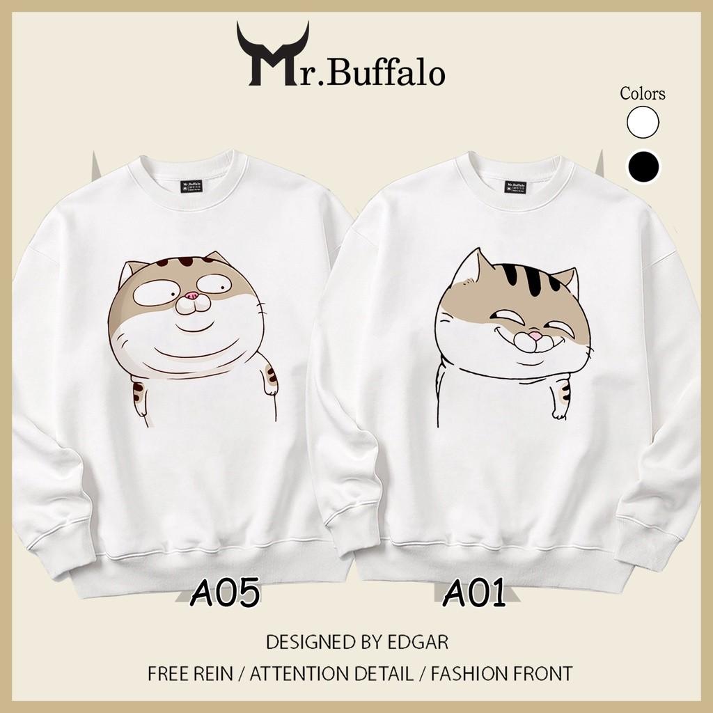 Áo Sweater cặp đôi form rộng Mèo Ami bụng bự Mr.Buffalo - A05 - Đen, A05 - Đen