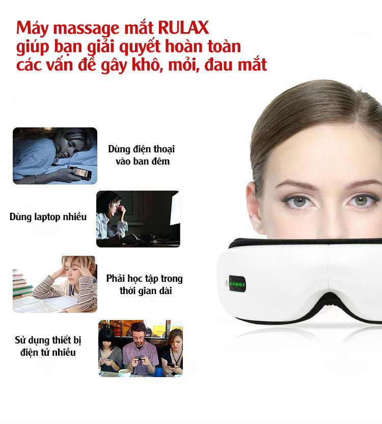 Máy Massage Mắt Thông Minh Rulax phiên bản mới nhất 2021 hỗ trợ Trị Mỏi Mắt, Thâm Quầng